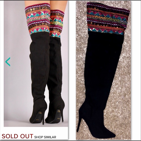 SUEDE EMBROIDERED SEQUIN  OVER THE KNEE BOOT - Picture 3 of 4